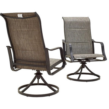 Set of 2 Outdoor Dining Chair, Swiveling Design With Sling Fabric Seat, Gray