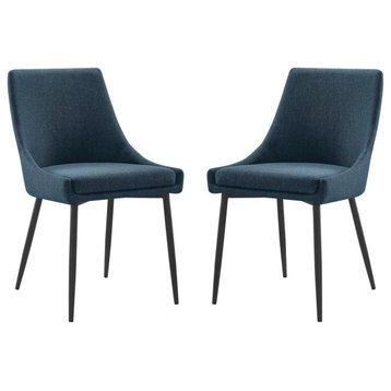 Side Dining Chair, Set of 2, Fabric, Metal, Navy Blue Black, Modern, Cafe Bistro