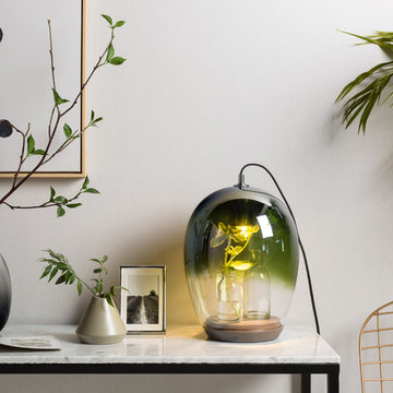 Wooden Base Handblown Glass Table Lamp