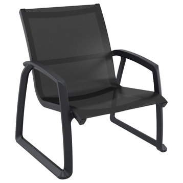 Pacific Club Arm Chair Frame Black Sling Set of 2, Black-Black