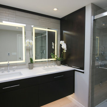 Modern City Style: Linear Taupe and Espresso Master Bath