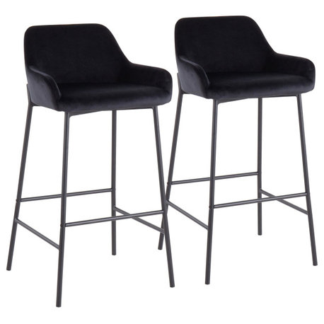 Daniella Fixed-Height Bar Stool, Set of 2, Black Metal/Black Velvet