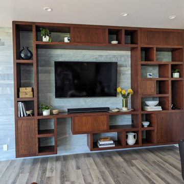 Custom Plain Sliced White Oak Media Wall (White Oak has a custom dark stain)