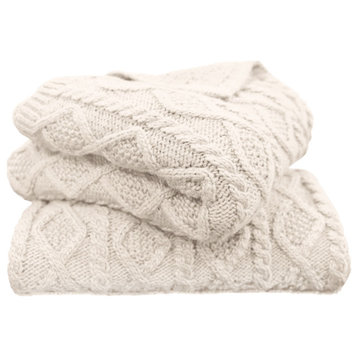 Cable Knit Soft Wool Throw Blanket, 50"x60", Cream, 1 Piece