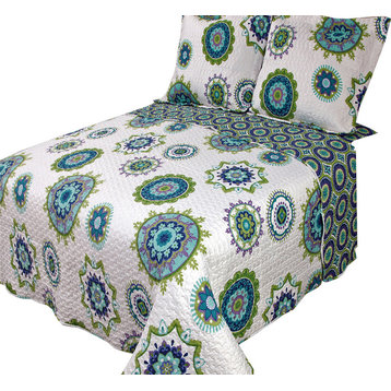 Julia Printed Oversized Coverlet Set, Cool, Full/Queen