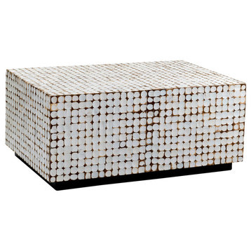 East at Main Dellwood White Coconut Shell Inlay Rectangle Coffee Table