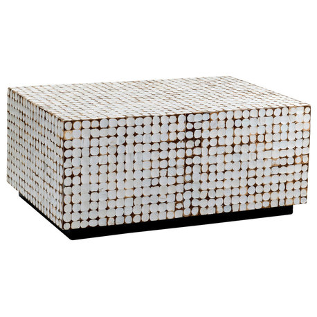 East at Main Dellwood White Coconut Shell Inlay Rectangle Coffee Table