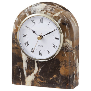Polaris Collection Black and Gold Marble Desk Clock, Black and Brown