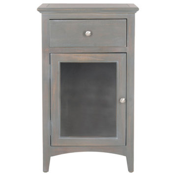 Keith One Drawer End Table With Glass Cabinet Ash Gray