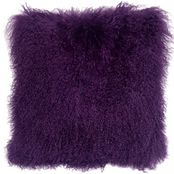 Genuine Mongolian Sheepskin Throw Pillow with Insert (16+ Colors), Purple