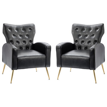 38" High Comfy Armchair With Metal Legs, Set of 2, Black