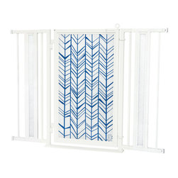 Fusion Gates - Fusion Gate with Chevron Trail in Blue Design, White Pearl, 36"-52" - Baby Gates And Child Safety