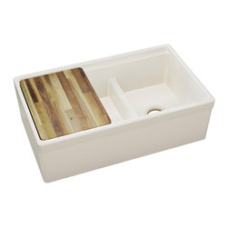 Elkay Fireclay 33" x 20" x 10-1/8" 60/40 Double Bowl Farmhouse Sink Biscuit - Kitchen Sinks