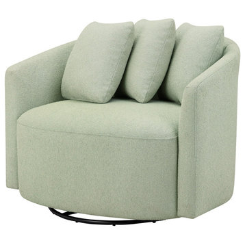 Swiveling Accent Chair, Oversized Boucle Fabric Seat With Rounded Back, Sage