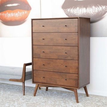 Francesca Modern Bedroom 5 drawers Tall Dressers in Solid Wood Walnut Brown
