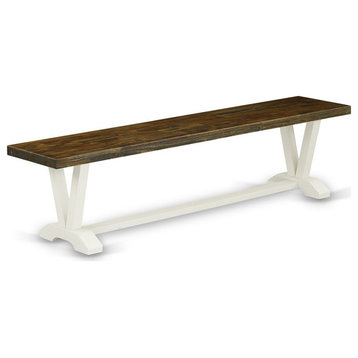 East West Furniture V-Style 15x72" Wood Dining Bench in White/Brown
