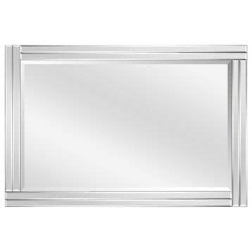 Stepped Beveled Rectangle Wall Mirror, Solid Wood Frame, 1" Center Mirror, 36" X 24"