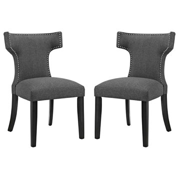 Gray Curve Dining Side Chair Fabric Set of 2