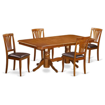 5-Piece Dining Table and Chairs, Saddle Brown Leather With Cushion