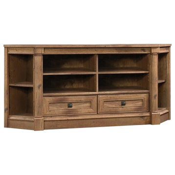 Pemberly Row Engineered Wood Corner TV Stand for TVs up to 60" in Vintage Oak