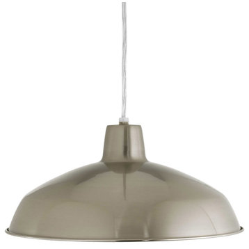 Metal Shade 1 Light Pendant, Brushed Nickel, LED Lamping