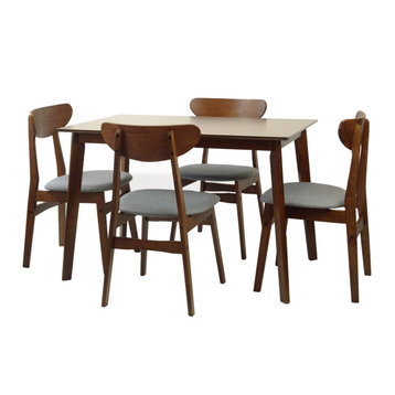 Solid Wood 5-Piece Dining Set, Medium Brown, Yumiko Side Chairs
