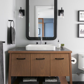 Charming Transitional Cottage Master Bathroom with White Oak Vanity