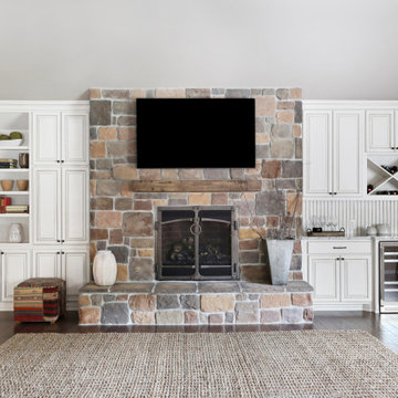 Family room with custom built-ins and wine storage