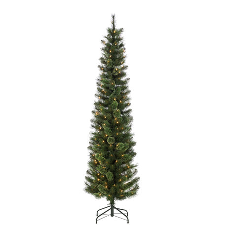 Hard Mixed Needle Cashmere Pencil Tree With 200 Clear Lights, 7.5 Foot