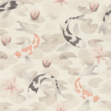 Nobu Beige Koi Fish Wallpaper, Swatch
