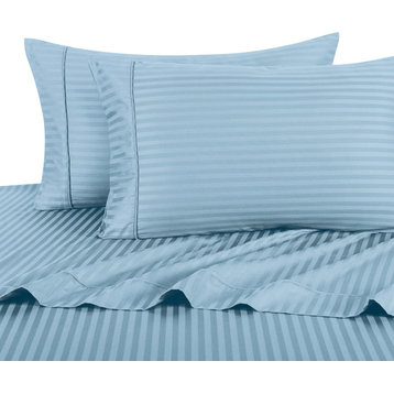 1200 Thread Count Egyptian Cotton Stripe Bed Sheet Set, King, Blue