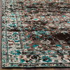Vintage Area Rug, 100% Cotton & Bordered Abstract Pattern, Teal/Beige, 8' x 10'