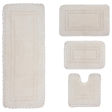Casual Elegance Reversible Bath Rug, 4-Piece Set With Runner, Ivory