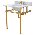 Water Creation - Embassy 30" Wash Stand Set, Gold, Satin Brass F2-0013 Faucet - The compelling design of this Carrara white marble console sink with solid brass stand sparkles both contemporary and traditional thoughts suitable for any applications. A shiny bar across the front of deluxe, substantial brass legs not only improves stability but also provides a location from which is perfect for hanging towels and washcloths. This stand combines the multiple finishes of the metal structure to durable materials and compact dimensions, features that make it a great fit for a sophisticated bathroom.