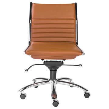 Brown Faux Leather Seat Swivel Adjustable Task Chair Leather Back Steel Frame