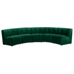 Meridian Furniture - Limitless Velvet Upholstered 5-Piece Modular Sectional, Green - Invest in your home's comfort with this Limitless 5 Piece Sectional. This modular unit offers tons of flexibility in the number of ways that you can put each piece in the Limitless collection together to get the ideal customized look. Upholstered in green velvet, this beautiful piece is soft and cool to the touch, so you can feel comfortable from every angle. Button and channel tufting add to this unit's upscale look and contemporary charm.