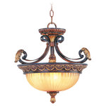 Livex Lighting - Villa Verona Convertible Chain-Hang and Ceiling Mount - The Villa Verona collection of interior lighting features handsomely styled ironwork complete with scrolling details. This semi flush mount features a verona bronze finish with aged gold leaf accents and rustic art glass. Display casual, traditional style with this beautiful fixture.