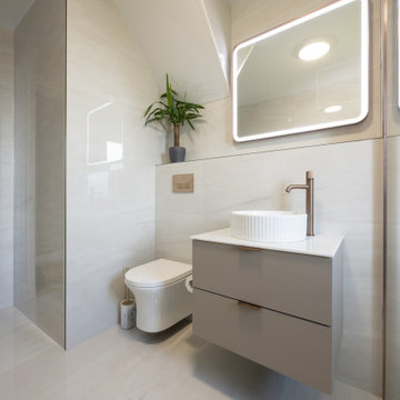 Bathroom combo of Brushed Bronze and Bondi White Gloss Tiles