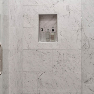 Elegant Marble Shower Niche in Irvine Guest Bathroom Renovation