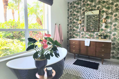 Inspiration for a mid-century modern bathroom remodel in Miami