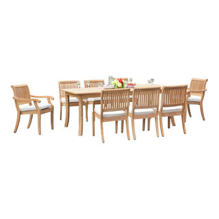 9 Piece Outdoor Teak Dining Set 117 Rectangle Table 8 Arbor Stacking Chairs Transitional Outdoor Dining Sets by Teak Deals Houzz