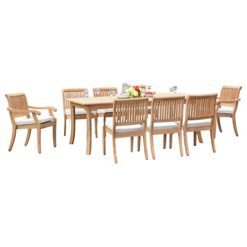 9-Piece Outdoor Teak Dining Set, 117" Rectangle Table, 8 Arbor Stacking Chairs