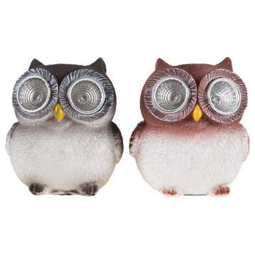 Solar Outdoor LED Light and Battery Operated Owl Statue, 2-Piece Set