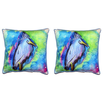 Pair of Betsy Drake Little Blue Heron Small Pillows 12 X 12