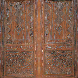 African Style Hand Carved Mahogany Prehung Double Door - Front Doors