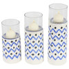 Beach Style Zigzag-Patterned Ceramic Candle Holders, 3-Piece Set