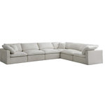 Meridian Furniture - Plush Velvet / Down Standard Comfort L-Shaped Modular Sectional, Cream, 6-Piece: 3 Armless Chair, 3 Corner Chair - No matter how big or little the size of your gang, they can all find their sweet spot when you choose pieces from the Plush collection to build your ideal seating group. Choose this six-piece set or pair multiple pieces together to get the custom look everyone will love. The soft cream velvet material is soft and welcoming to the touch, and the set's cushions are overstuffed with a down and feather blend to provide ample support for tired bodies.