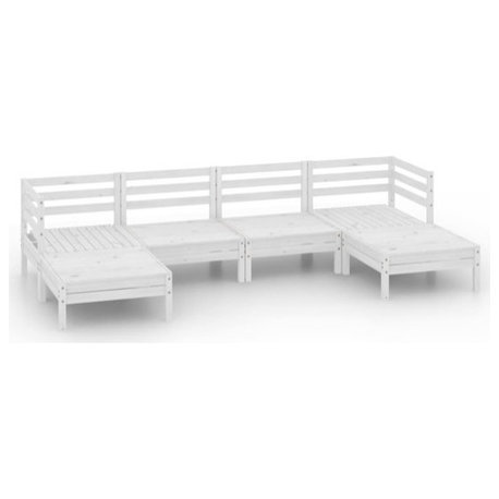 vidaXL Solid Pinewood Patio Lounge Set 6 Piece White Wooden Garden Lounge Sofa