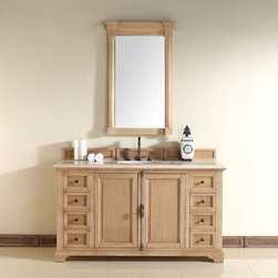 60 inch Bathroom Vanity Natural Oak Finish Beige Marble Top - Bathroom Vanities And Sink Consoles