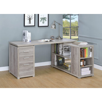 L-Shape Office Desk with 3 Drawers, Gray Driftwood